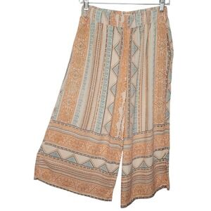 Sky and Sand Artsy Geometric Wide Leg Pants Womens Large Peach NWT Boho Beach